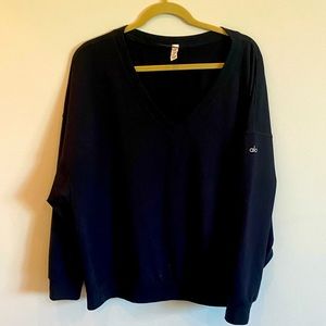 ALO Yoga Dreamy V Neck Pullover, Black, size Large